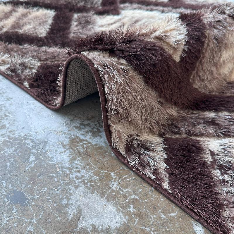 Shaggy Brown Block Area Carpet
