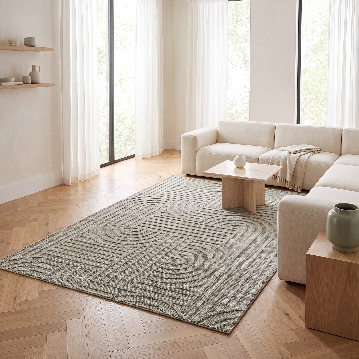Jute Sage Labyrinth Carpet