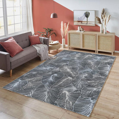Alin Leaf Pattern Blue Area Carpet