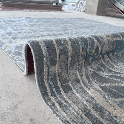 Alin Leaf Pattern Blue Area Carpet