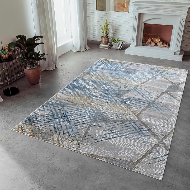 Ikon Blue Track Abstract Area Carpet