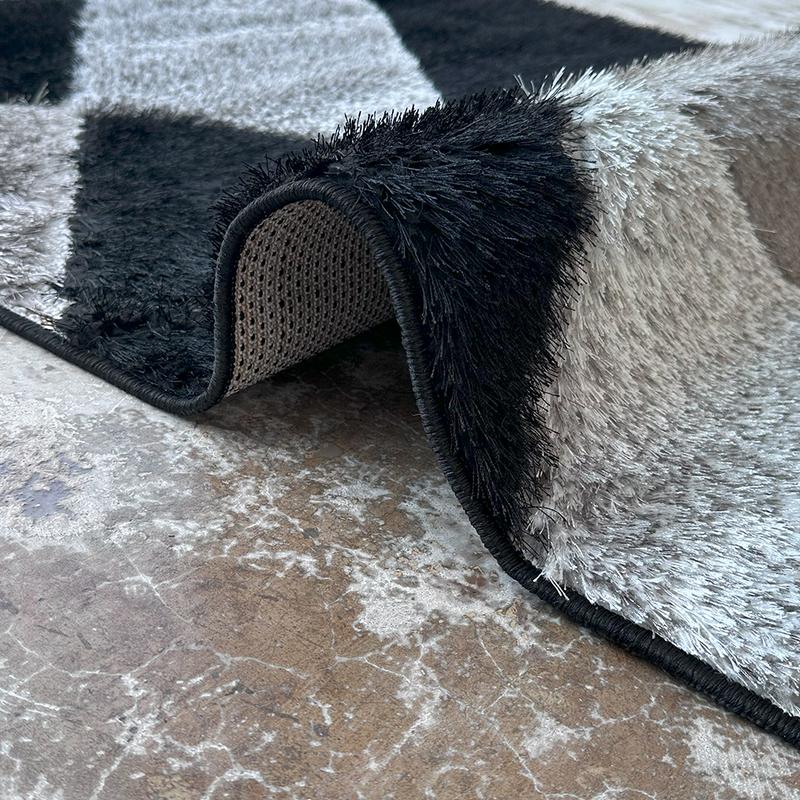 Shaggy Black Block Area Carpet