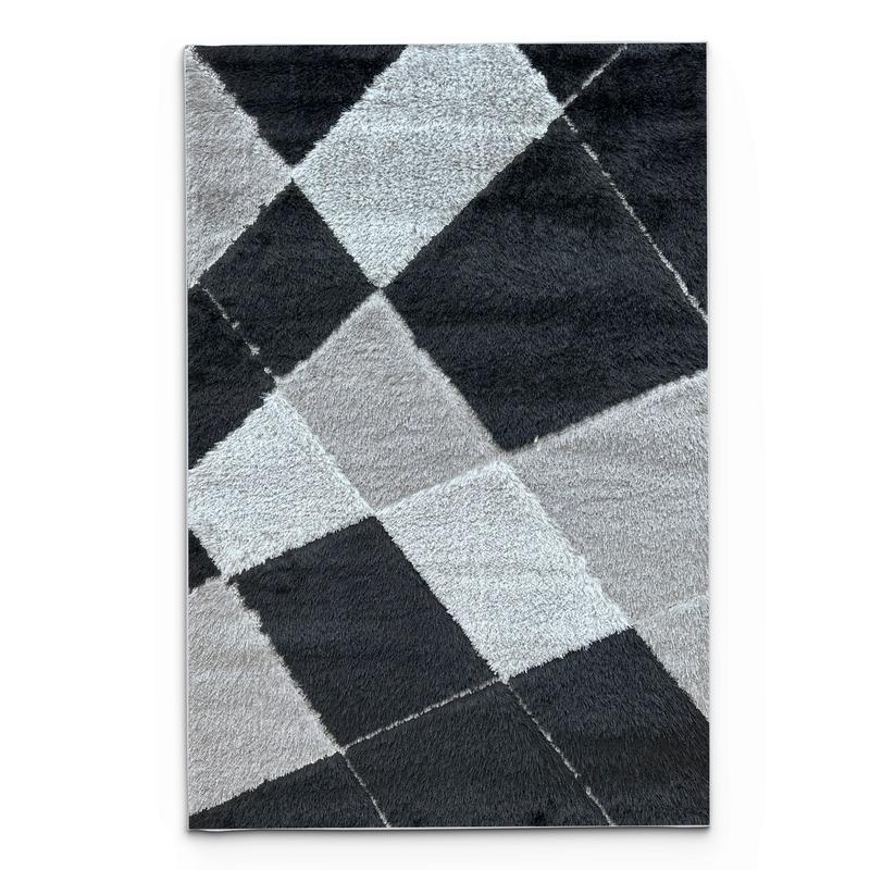 Shaggy Black Block Area Carpet