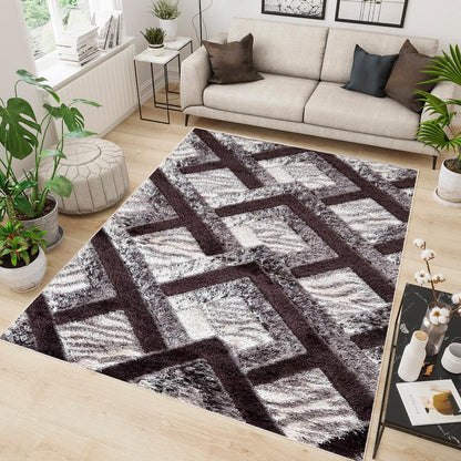 Shaggy Brown Block Area Carpet