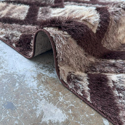 Shaggy Brown Block Area Carpet