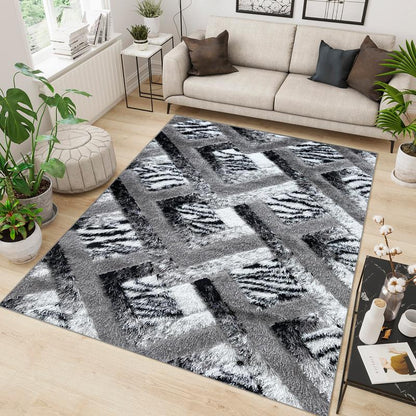 Shaggy Grey Block Area Carpet