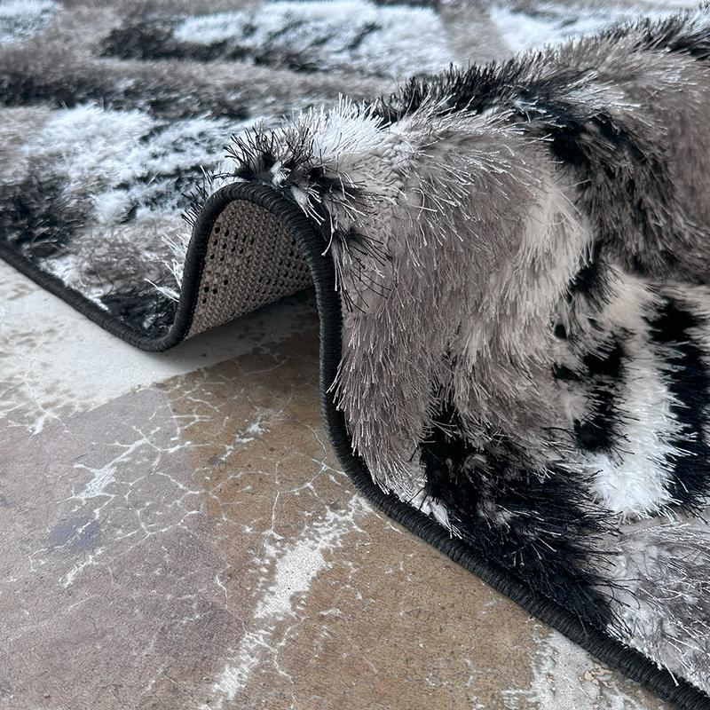 Shaggy Grey Block Area Carpet