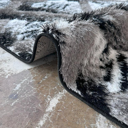 Shaggy Grey Block Area Carpet