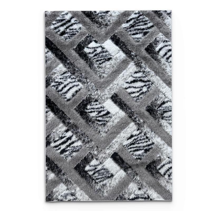 Shaggy Grey Block Area Carpet