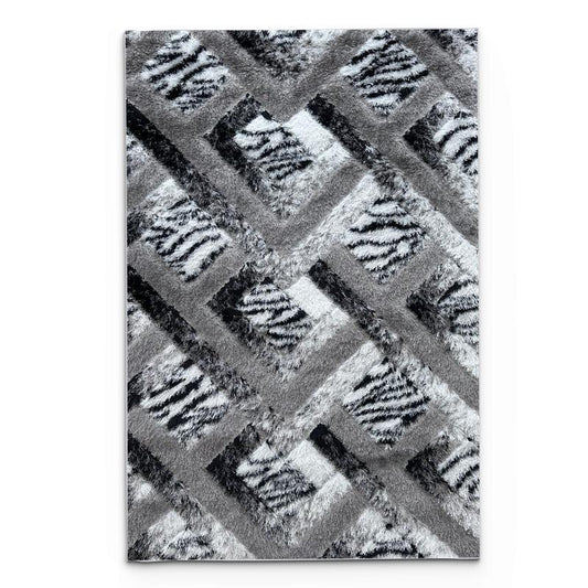 Shaggy Grey Block Area Carpet